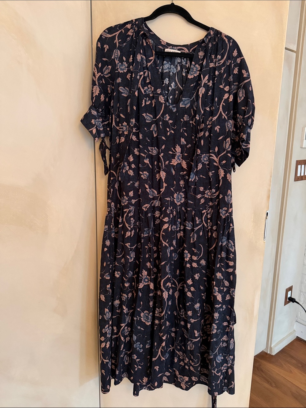Ulla Johnson Black Maxi Dress with Mauve Floral Print